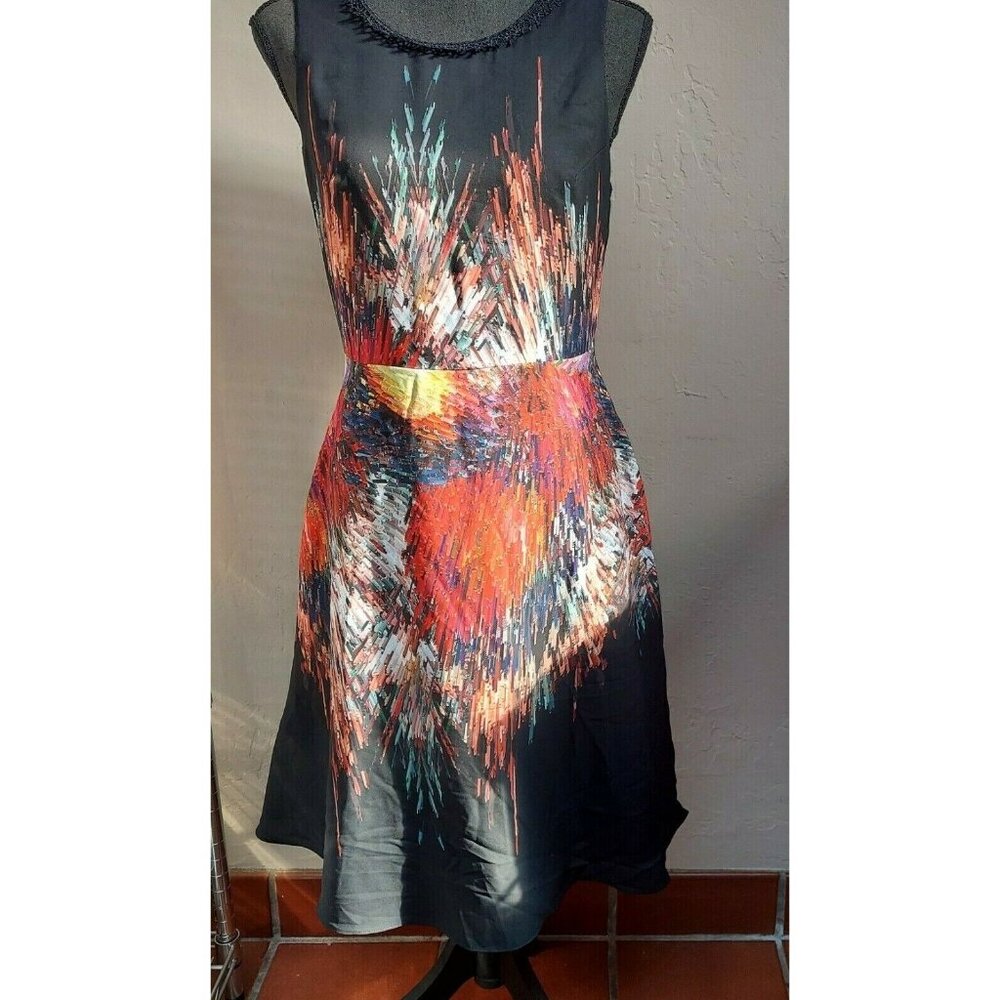 New Julia Womens Size 4 Black Multi Printed Sleeveless Evening Dress Lined Zip